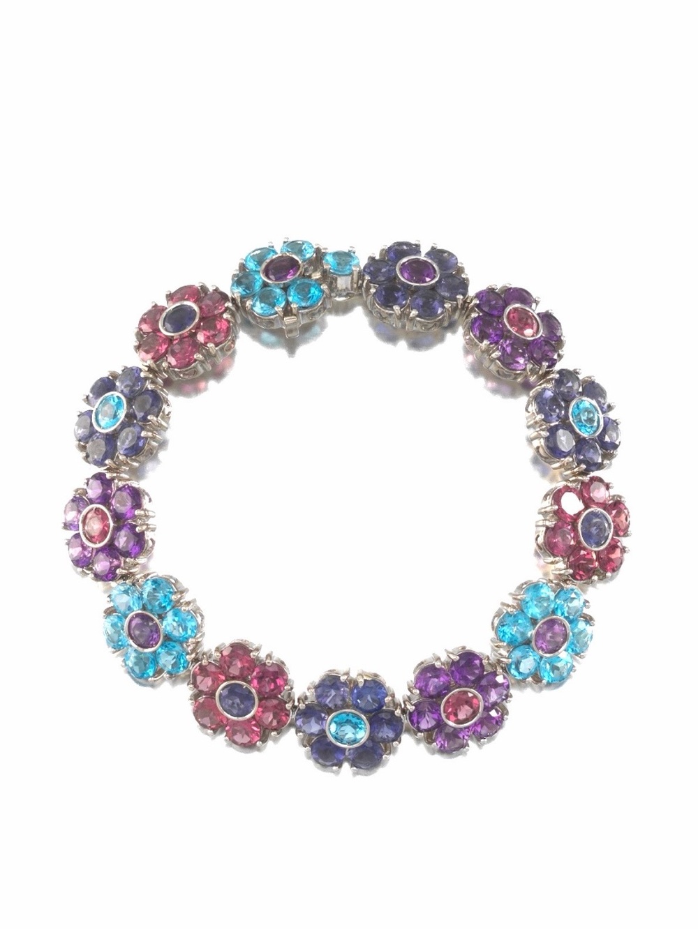Pasquale Bruno 18k Floral Bracelet White Gold Iolite Amethyst  Tourmaline Topaz